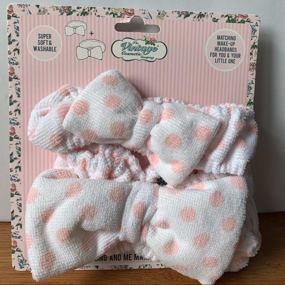 VINTAGE COSMETIC COMPANY Headbands Adult and Child Set Make Up Pink Dots New